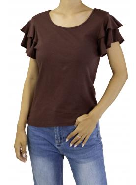 T shirt con volant tinta unita 